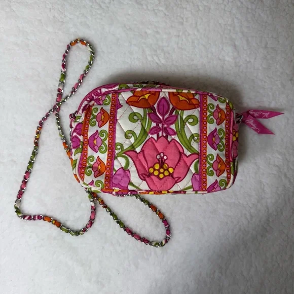 Vera Bradley Quilted Floral Mini Crossbody Bag Pink Green Phone Purse - Picture 5 of 10